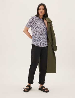 

Womens M&S Collection Kurzarm-Oberteil mit Struktur- und Druckmuster - Ivory Mix, Ivory Mix
