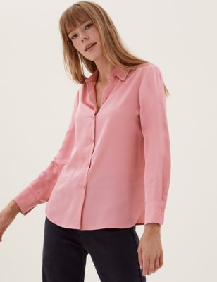 

Womens M&S Collection Satin Collared Long Sleeve Shirt - Dusky Rose, Dusky Rose