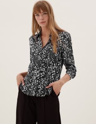 

Womens M&S Collection Satin Animal Print Long Sleeve Shirt - Black Mix, Black Mix