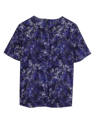 

Womens M&S Collection Animal Print Short Sleeve Top - Blue Mix, Blue Mix