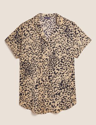 Animal Print Short Sleeve Popover Blouse | M&S Collection | M&S