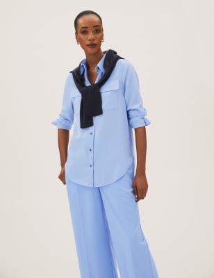 

Womens M&S Collection Utility Collared Long Sleeve Shirt - Chambray, Chambray