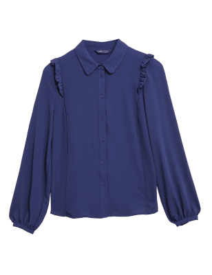 

Womens M&S Collection Collared Frill Detail Long Sleeve Blouse - Ink, Ink