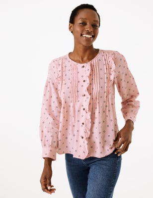 Blouse en coton &agrave; fines rayures