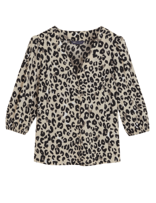 

Womens M&S Collection Bluse mit Blouson-Ärmeln und Animal Print - Brown Mix, Brown Mix