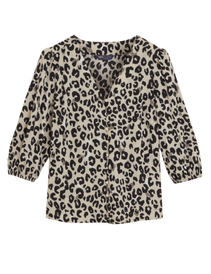 

Womens M&S Collection Animal Print Blouson Sleeve Blouse - Brown Mix, Brown Mix