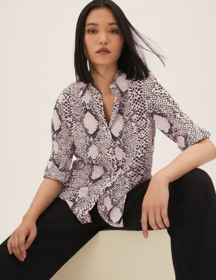 

M&S Collection Camisa de manga larga con cuello y estampado de serpienteWomens - Brown Mix, Brown Mix