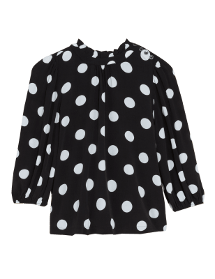 

M&S Collection Top de manga abullonada de topos con cuello altoWomens - Black Mix, Black Mix