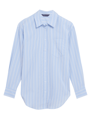 

Womens M&S Collection Pure Cotton Striped Oversized Girlfriend Style Shirt - Blue Mix, Blue Mix