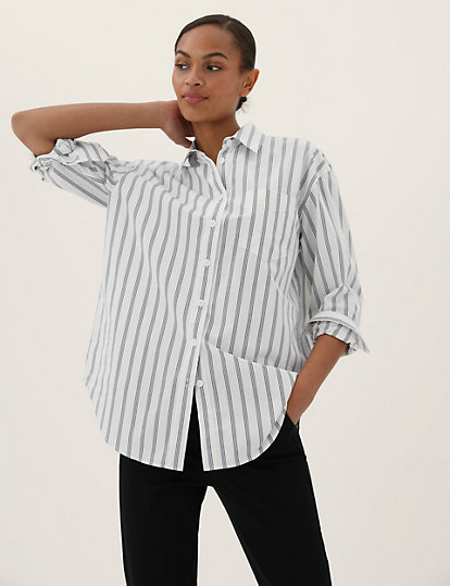 Pure Cotton Striped Oversized Girlfriend Style Shirt