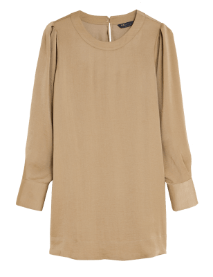 

Womens M&S Collection Lang geschnittenes Oberteil mit Engelsärmeln und Rundhalsausschnitt - Latte, Latte