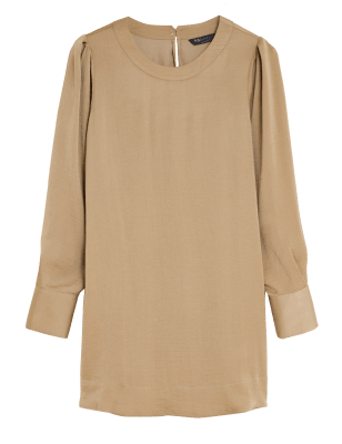 

Womens M&S Collection Round Neck Longline Angel Sleeve Top - Latte, Latte