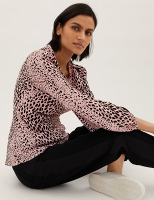 

Womens M&S Collection Animal Print Puff Sleeve Top - Pink Mix, Pink Mix