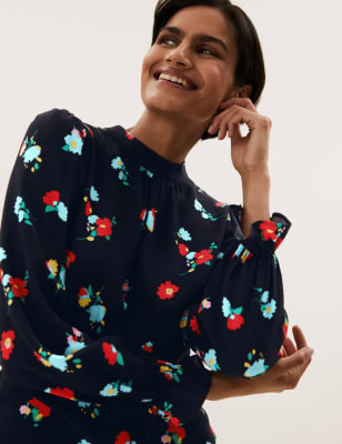 

Womens M&S Collection Floral Waisted Long Sleeve Blouse - Black Mix, Black Mix