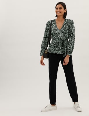 

M&S Collection Top cruzado de manga larga con estampado animalWomens - Green Mix, Green Mix