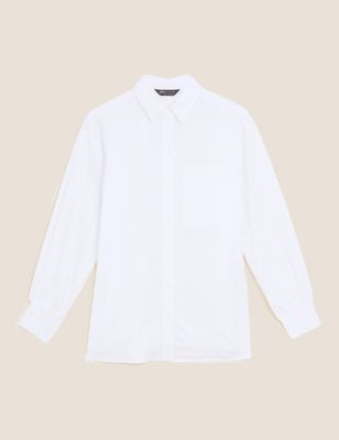 

Womens M&S Collection Pure Cotton Oversized Long Sleeve Shirt - White, White