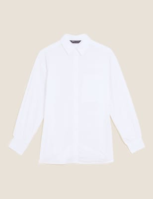 

Womens M&S Collection Pure Cotton Oversized Long Sleeve Shirt - White, White