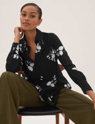 

Womens M&S Collection Floral Long Sleeve Shirt - Black Mix, Black Mix