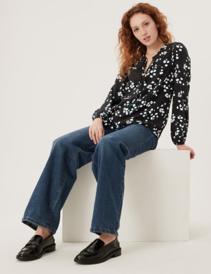 

M&S Collection Camisa de manga larga floral con cuelloWomens - Black Mix, Black Mix