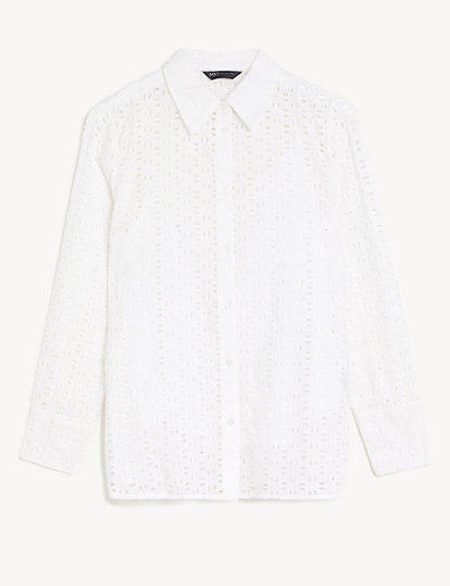 Pure Cotton Broderie Collared Shirt