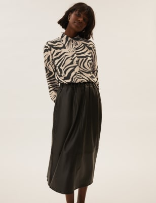 

M&S Collection Blusa de manga larga con cuello y estampado animalWomens - Brown Mix, Brown Mix