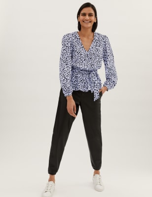 

M&S Collection Top cruzado de manga larga con estampado animalWomens - Lilac Mix, Lilac Mix