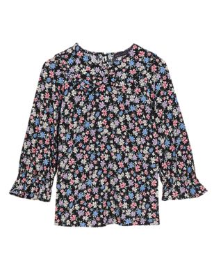 M&S Womens Floral Oversized Collared Long Sleeve Top