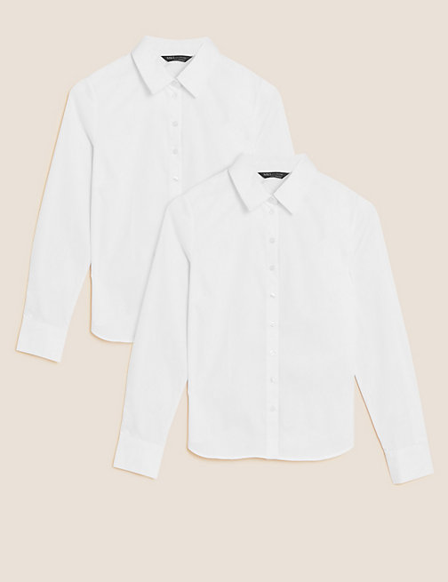 Marks And Spencer Womens M&S Collection 2pk Cotton Rich Long Sleeve Shirts - White