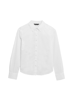 

Womens M&S Collection Cotton Rich Collared Long Sleeve Shirt - White, White