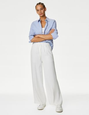 M&S Womens Cotton Rich Striped Fitted Shirt - 16 - Blue Mix, Blue Mix