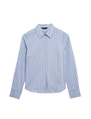 M&S Womens Cotton Rich Striped Collared Shirt