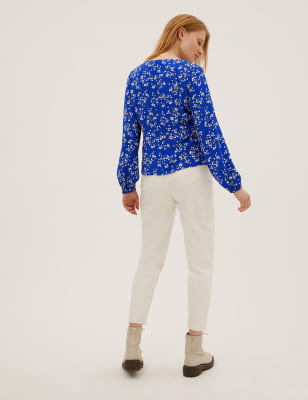 Floral V-Neck Long Sleeve Blouse