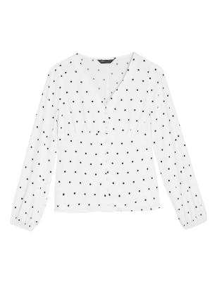 

Womens M&S Collection Polka Dot V-Neck Long Sleeve Blouse - Ivory Mix, Ivory Mix
