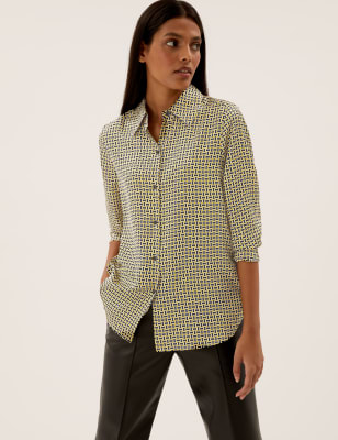 

Womens M&S Collection Satin Geometric Long Sleeve Shirt - Yellow Mix, Yellow Mix