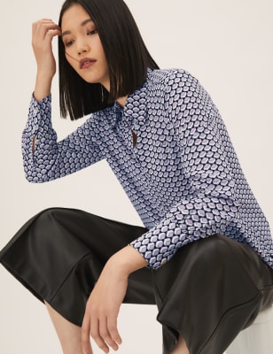 

M&S Collection Camisa de manga larga con estampado geométricoWomens - Lilac Mix, Lilac Mix