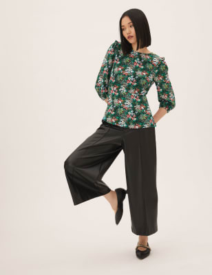 

Womens M&S Collection Floral Frill Detail 3/4 Sleeve Top - Green Mix, Green Mix