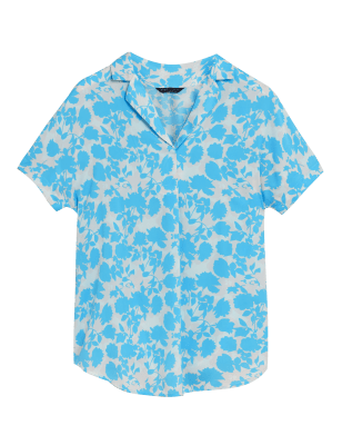 

Womens M&S Collection Kurzärmelige Popover-Bluse mit Blumenmuster und Kragen - Turquoise Mix, Turquoise Mix