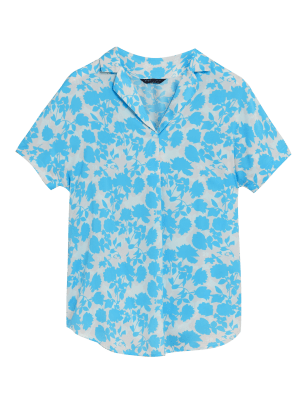 

Womens M&S Collection Floral Collared Short Sleeve Popover Blouse - Turquoise Mix, Turquoise Mix