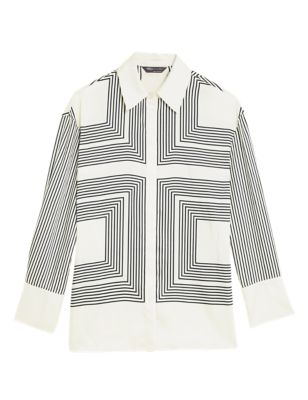 

Womens M&S Collection Striped Collared Longline Shirt - Ivory Mix, Ivory Mix