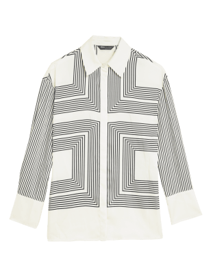 

Womens M&S Collection Striped Collared Longline Shirt - Ivory Mix, Ivory Mix