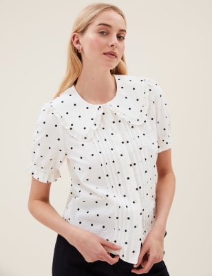 Polka Dot Frill Detail Short Sleeve Shirt