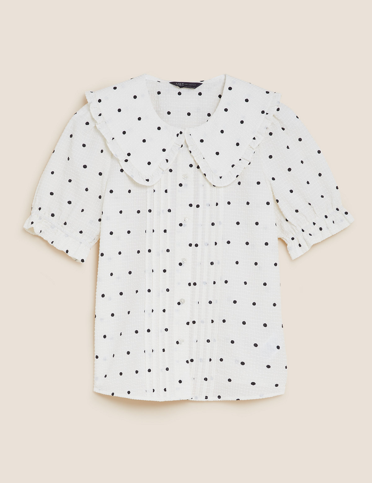 Polka Dot Frill Detail Short Sleeve Shirt