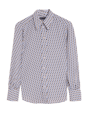 

M&S Collection Camisa de manga larga con estampado geométricoWomens - Blue Mix, Blue Mix