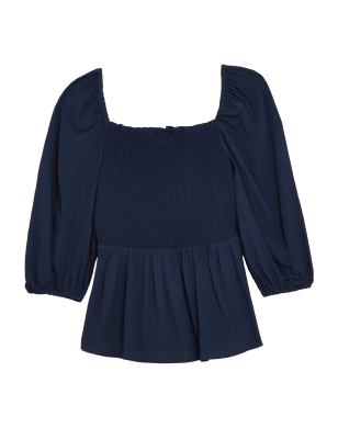 

M&S Collection Blusa de manga 3/4 fruncida de escote cuadradoWomens - Navy, Navy