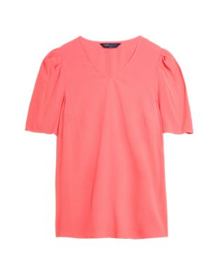 

Womens M&S Collection V-Neck Puff Sleeve Blouse - Coral, Coral