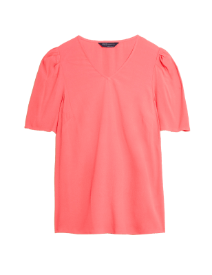 

Womens M&S Collection V-Neck Puff Sleeve Blouse - Coral, Coral