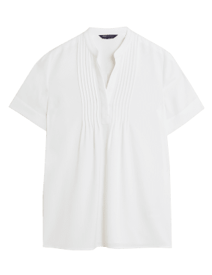 

Womens M&S Collection V-Neck Pintuck Short Sleeve Popover Blouse - Light Cream, Light Cream