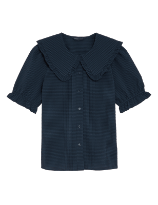 

Womens M&S Collection Textured Short Sleeve Shirt - Navy, Navy