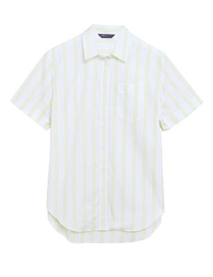 

Womens M&S Collection Pure Cotton Striped Oversized Shirt - White Mix, White Mix