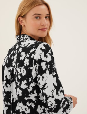 Semi-Sheer Jacquard Floral Collared Shirt